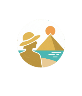 Woman traveler avatar icon next to the sea, representing wellness experiences and more .