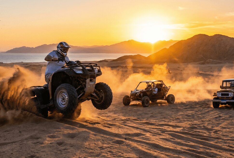Tourists enjoying Mega Safari Trip Hurghada desert adventure