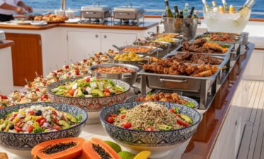 Buffet lunch on a diving trip boat