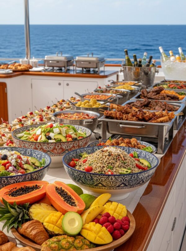Buffet lunch on a diving trip boat