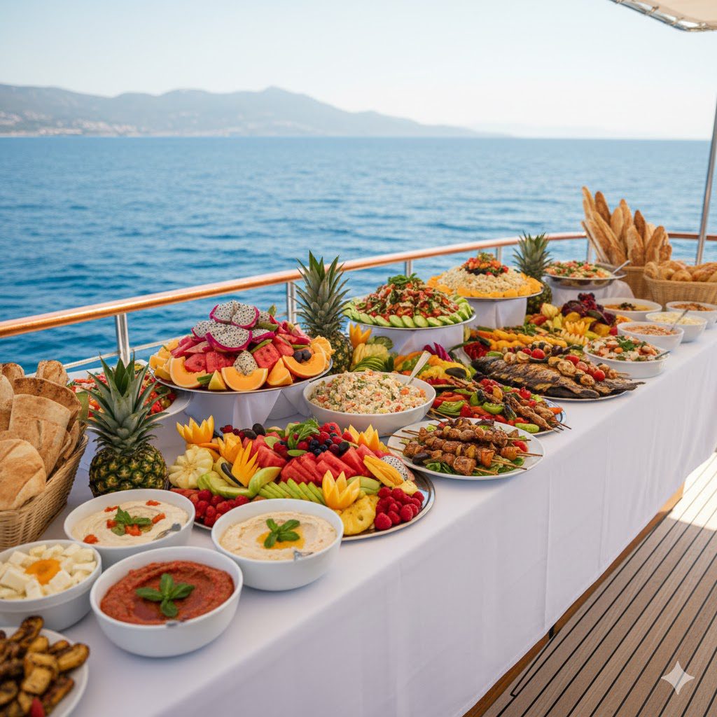 Open buffet lunch on a Red Sea boat
