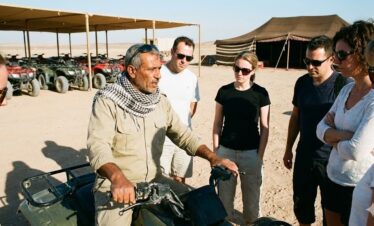 Professional safety briefing at safari base