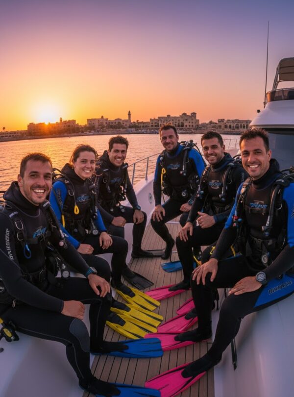 Happy divers returning to Hurghada marina