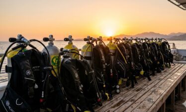 Professional scuba gear on a boat