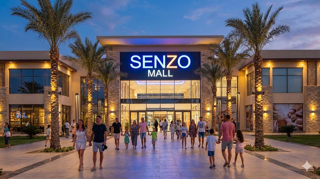 Modern entrance of Senzo Mall Hurghada offering the best shopping and cinema experience in 2026