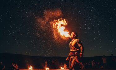 Fire show performance in Hurghada desert